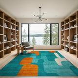 Blue and Teal Teal Orange Abstract Geometric Area Rug
