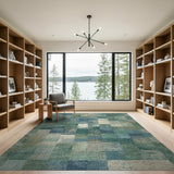 Blue and Teal Teal Blue Distressed Patchwork Area Rug