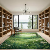 ODIKA Washable Forest Meadow Landscape Rug - Low Pile Green Nature Art Area Rug