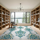 Teal Persian Floral Motif Area Rug