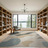 Abstract Wavy Beige Teal Area Rug
