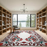 Intricate Red Teal Floral Persian Border Rug