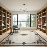 Gold and Silver Ornate Gold Fleur-de-Lis Cream Area Rug