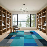 Geometric Modern Blue Teal Geometric Patchwork Area Rug