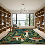 Green Whimsical Mushroom Forest Area Rug