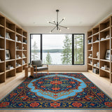 Traditional Persian Floral Rug in Blue Red