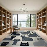 Playful Black Cat Silhouettes Area Rug