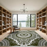 Ornate Olive Green Persian Mandala Rug