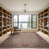 Grey Heritage Tribal Area Rug with Red Borders