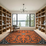 Ornate Orange Floral Vine Area Rug