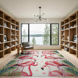 Vibrant Pink Flamingo Palm Coastal Area Rug