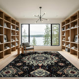 Multi-color and Patterns Black Mandala Geometric Area Rug