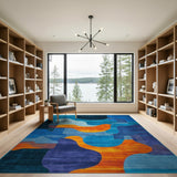 Abstract Teal Blue Orange Modern Area Rug