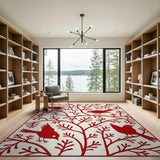 Red Birds on Intricate Branches Area Rug