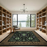 Gothic Emerald Skull Floral Area Rug