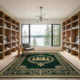 Regal Crowned Temple Emerald Green Rug