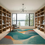 Abstract Area Blue and Teal Abstract Wave Area Rug