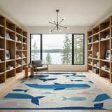 Whimsical Blue Whale Ocean Rug