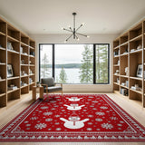 ODIKA Red Snowman Christmas Washable Area Rug - Low Pile Non-Slip Holiday Decor