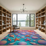 Vibrant Seashell and Starfish Coastal Rug