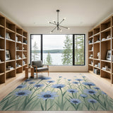 Delicate Blue Daisy Meadow Area Rug