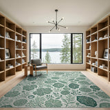 Lush Green Botanical Leaf Area Rug