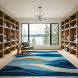 Wavy Blue Geometric Area Rug