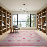 Pink Scattered Hearts Distressed Vintage Rug