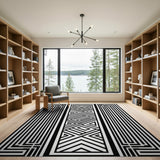 Geometric Modern Intricate Black White Geometric Maze Area Rug