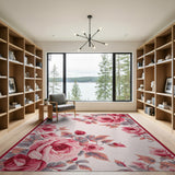 Pink Elegant Pink Rose Floral Area Rug
