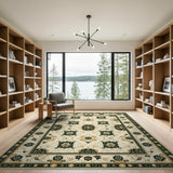Ivory Teal Floral Traditional Persian Area Rug