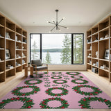 Pink Holly Wreath Berry Pattern Area Rug