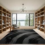 Abstract Black Swirl Brushstroke Area Rug