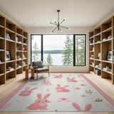 Adorable Pink Bunny Cartoon Area Rug