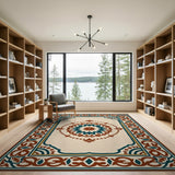 Teal Rust Persian Medallion Area Rug