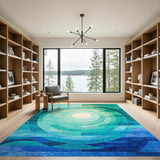 Blue Teal Concentric Circles Geometric Area Rug
