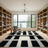Geometric Modern Black and White Bold Black White Geometric Grid Area Rug