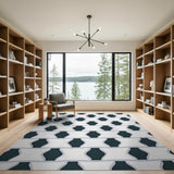 Black White Interlocking Geometric Black and White Area Rug