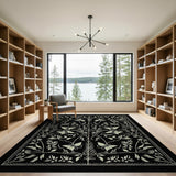 Vintage Butterfly Fern Black Area Rug