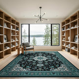 Teal Persian Medallion Area Rug on Black