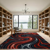 Fiery Red Black Swirl Abstract Area Rug