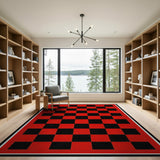 Geometric Modern Bold Red Black Checkered Area Rug