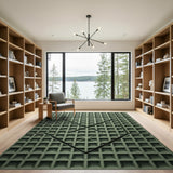 Green Waffle Grid Geometric Area Rug