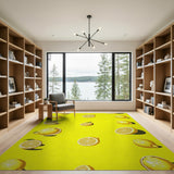 Yellow Vibrant Lemon Slices Yellow Fruit Pattern Area Rug