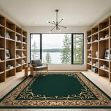Elegant Green Area Rug with Ornate Gold Floral Border