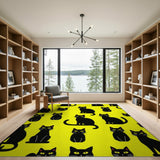 Yellow Playful Black Cats Yellow Area Rug
