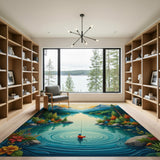 Sunset Mountain Lake Fishing Scene Area Rug