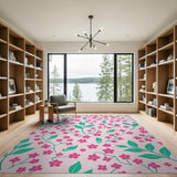 Blush Pink Floral Leaves Pattern Area Rug