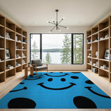 Playful Blue Smiley Faces Area Rug