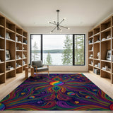 Rainbow Swirl Paw Print Abstract Area Rug